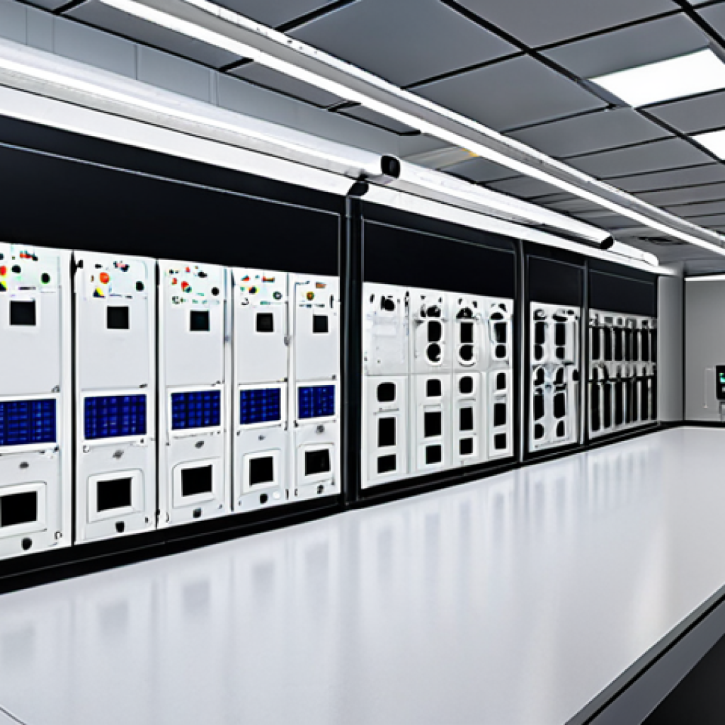 **

A modern building's electrical room, highlighting smart automation systems, energy-efficient equipment, and a clean, organized layout. Emphasis on advanced digital control panels and the use of BIM (Building Information Modeling) software displays in the background. Consider showcasing solar panels on the building's roof visible through a window.
**
