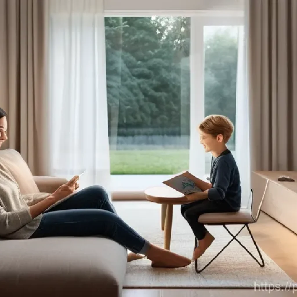 건축전기설비기사 현업에서 활용되는 기술들 - **Prompt:** A cozy, modern living room bathed in warm, intelligent lighting. A happy family, consist...