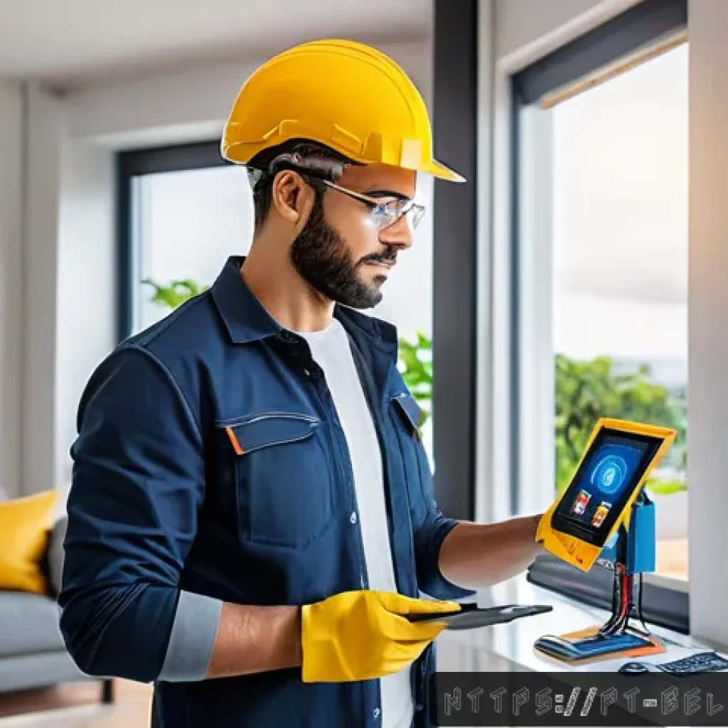 건축전기설비기사 이직 성공 사례 - A professional electrical technician installing a modern home automation system in a stylish Brazili...