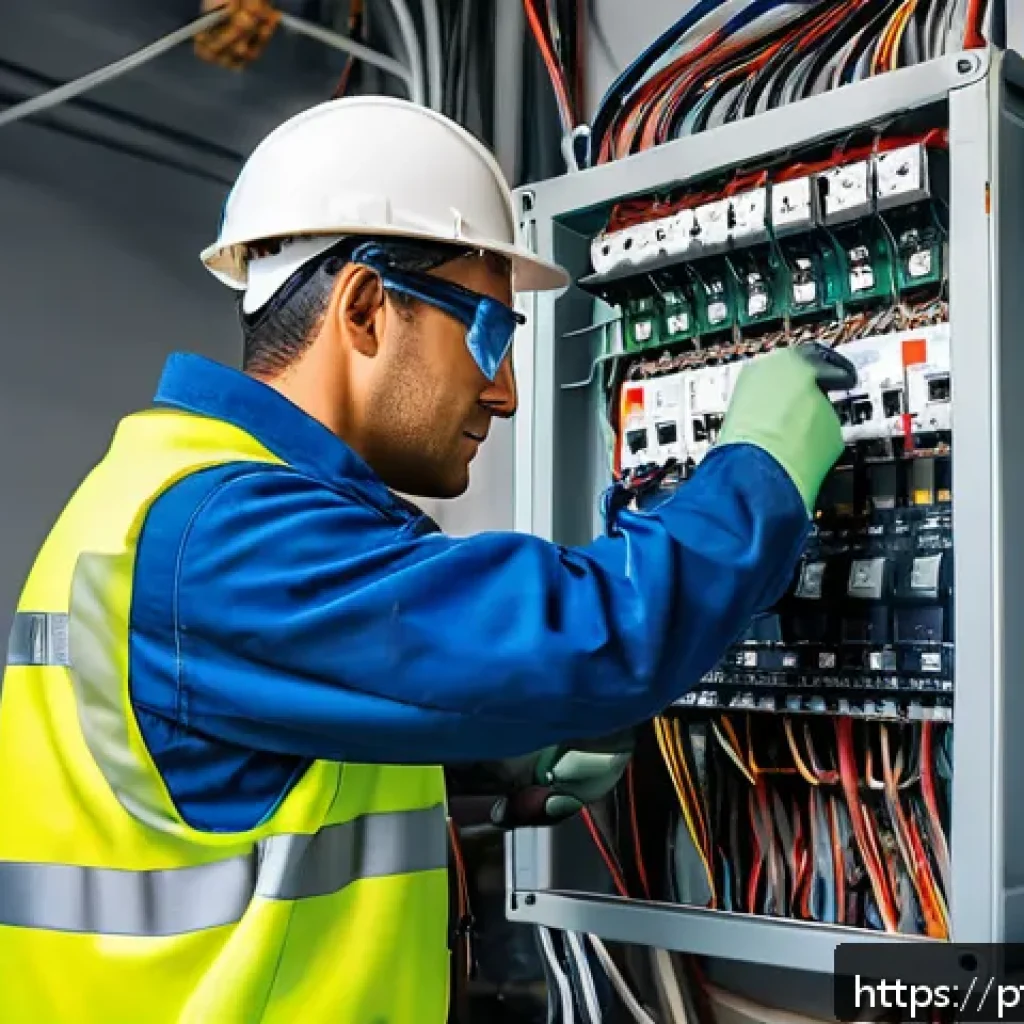 건축전기설비기사 필기와 실기 우선순위 - A professional Brazilian electrician wearing full personal protective equipment (insulating gloves, ...
