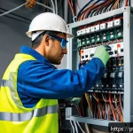 Home 21 건축전기설비기사 필기와 실기 우선순위 - A professional Brazilian electrician wearing full personal protective equipment (insulating gloves, ...