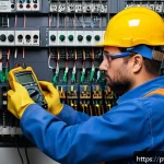 Home 18 건축전기설비기사 실기 시험 복습 체크리스트 - A professional electrician wearing full personal protective equipment (PPE) including an insulating ...