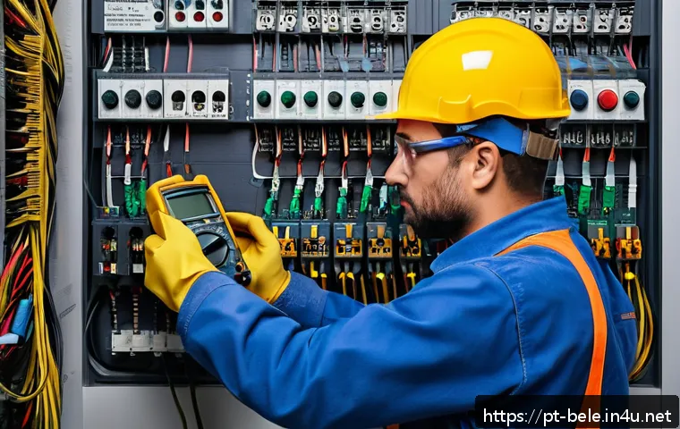 건축전기설비기사 실기 시험 복습 체크리스트 - A professional electrician wearing full personal protective equipment (PPE) including an insulating ...